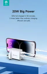 Devia - 20W Dual Type C Power Delivery & Qualcomm 3-Pin UK Charging Plug - White