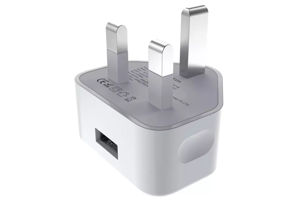 Devia - 2.1A USB 3-Pin UK Charging Plug - White